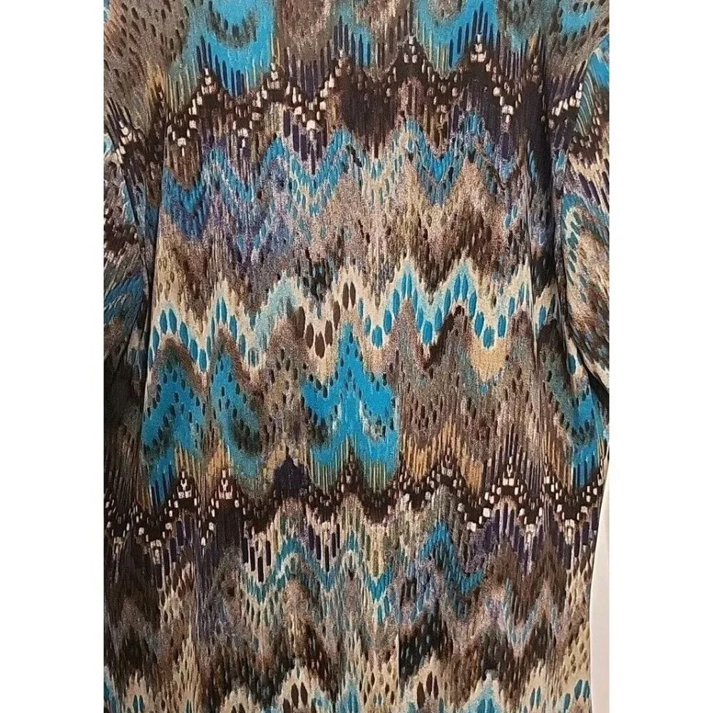 Women's Ariella Large Dress Zip Up Brown Tan Turquoise Boho Retro Chic Fall - Picture 7 of 9